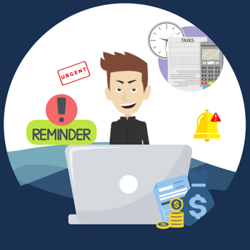 A visual representation of a hacker, maybe Slimey with a computer screen displaying tax-themed scam emails. A visual representation of a hacker, maybe Slimey with a computer screen displaying tax-themed scam emails.